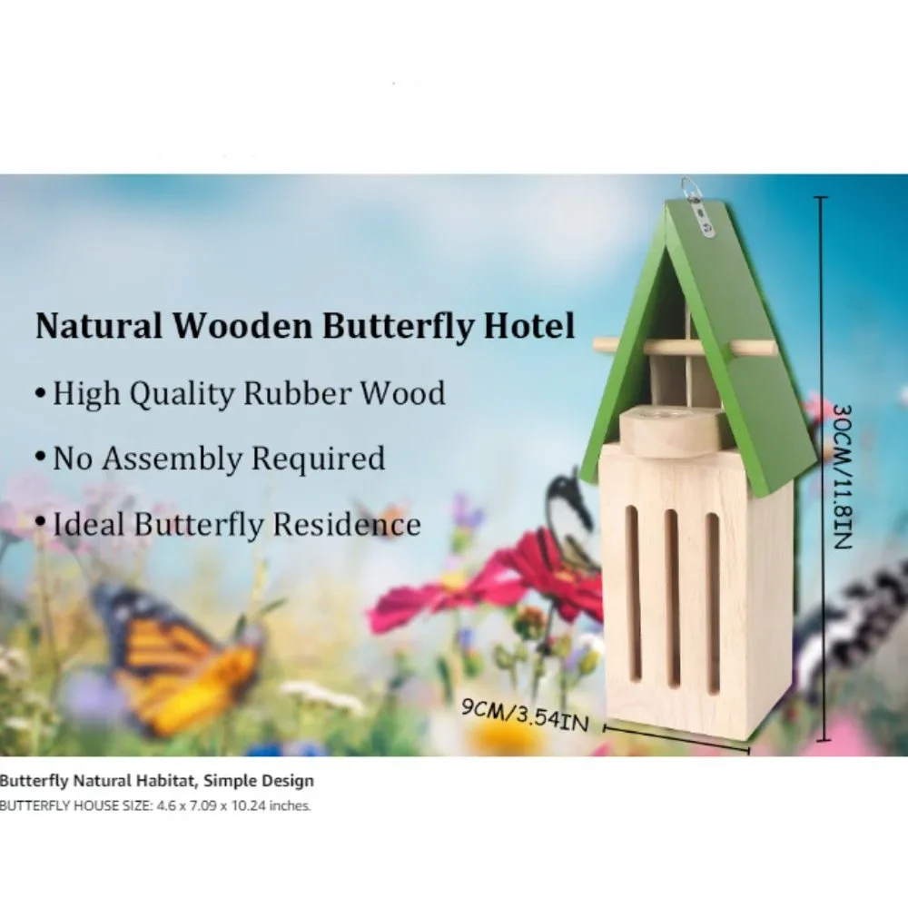 Wooden Butterfly House w/ Feeder - Wildlife World Butterfly Shelter Hotel